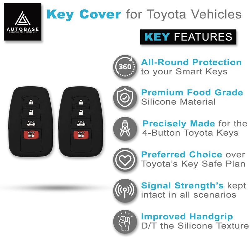 Autobase Silicone Key Fob Cover for Toyota Camry RAV4 Highlander Avalon C-HR Prius Corolla GT86 Smart Key | Car Accessory | Key Protection Case 2 Pcs (Black) - Image 3
